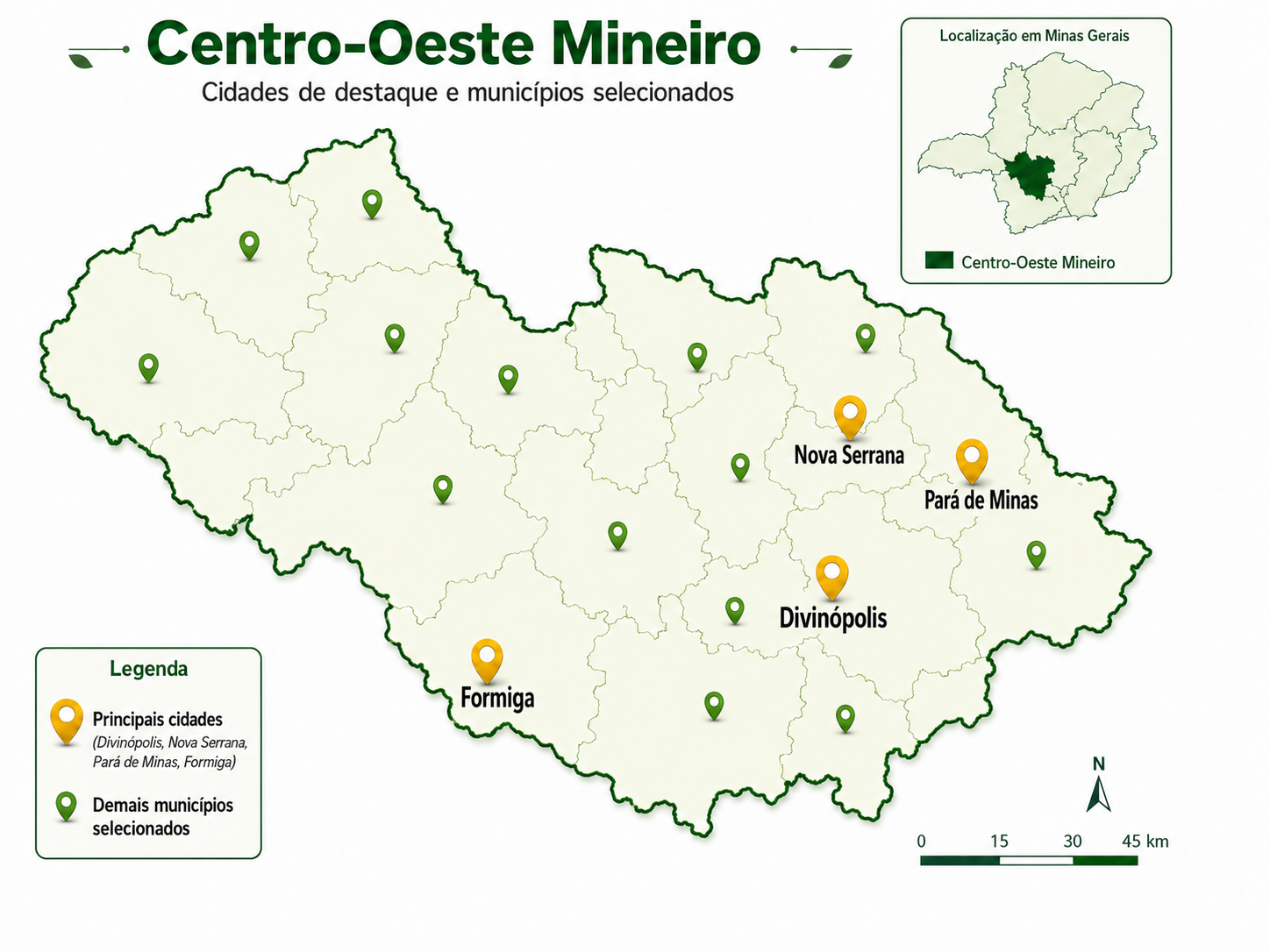 Mapa do território da Agência Novo Oeste no Centro-Oeste de Minas